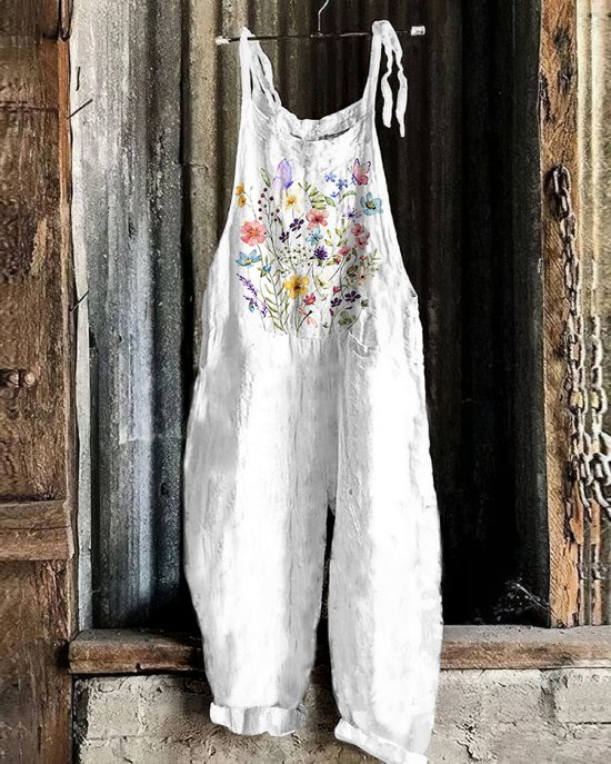 Damen Geblümt Spaghettiträger Ärmellos Lässig Sommer Baumwolle Jumpsuit