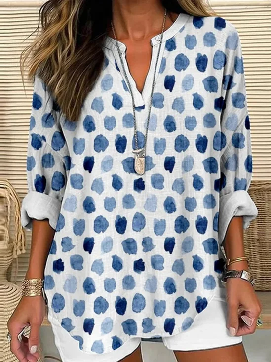 Damen Geometrisch Halbarm Bluse Sommer Schalkragen Täglich Lässig Oberteile