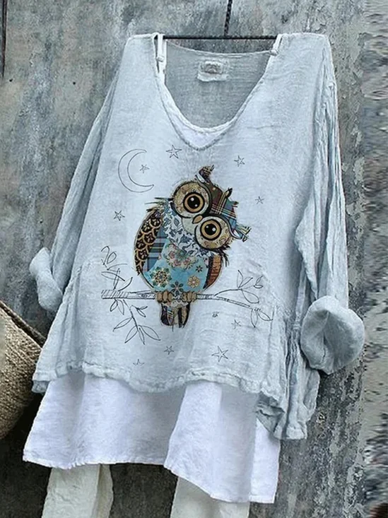 Damen Tier Langarm T-Shirts T-Shirt V-Ausschnitt Retro Frühling/Herbst Oberteile