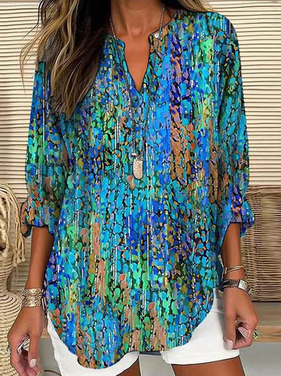 Damen Geometrisch Halbarm Bluse Sommer Schalkragen Täglich Lässig Oberteile