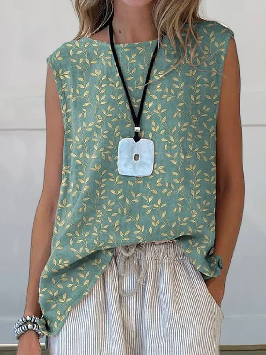 Damen Ärmellos Tanktop Oberteile Leibchen Sommer Geblümt Print Rundhals Täglich Lässig Oberteile