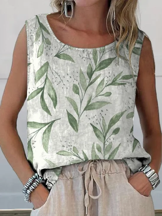 Damen Ärmellos Tanktop Oberteile Leibchen Sommer Geblümt Print Rundhals Täglich Lässig Oberteile