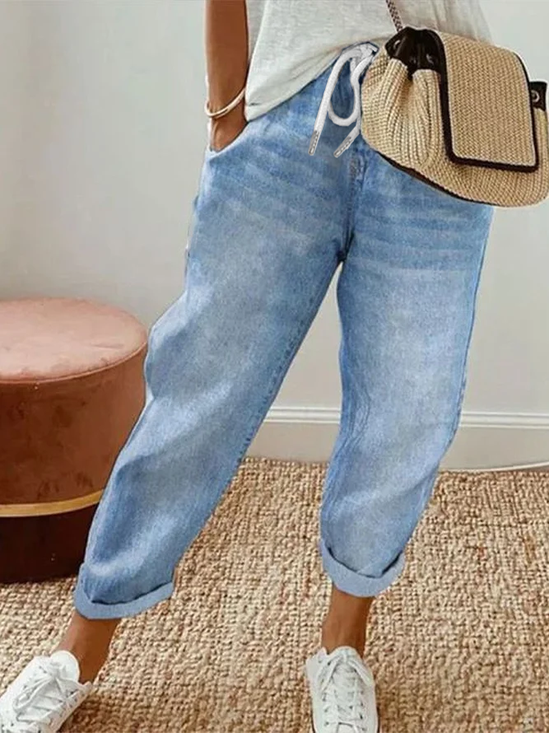 Damen Grafik mit Denim-Imitat-Print Knöchelhose Hose Retro Frühling/Herbst Hose