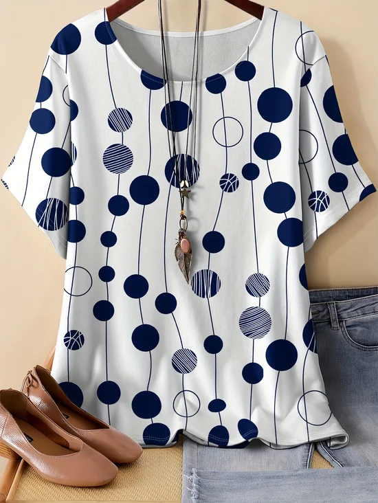 Damen Polka Dots Dreiviertelärmel T-Shirts T-Shirt Rundhals Retro Frühling/Herbst Oberteile