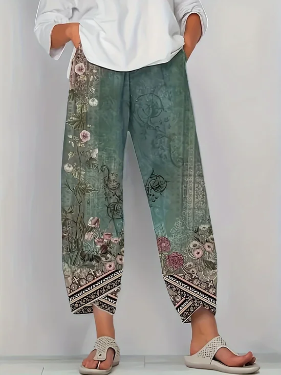 Damen Geblümt Caprihosen Hose Lässig Sommer Hose