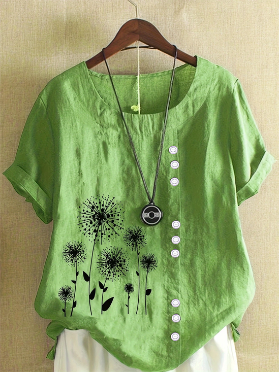 Damen Geblümt Kurzarm Bluse Sommer Print Rundhals Täglich Lässig Oberteile