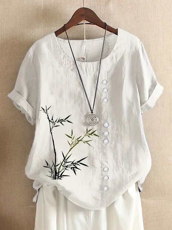 Damen Geblümt Kurzarm Bluse Sommer Print Rundhals Täglich Lässig Oberteile