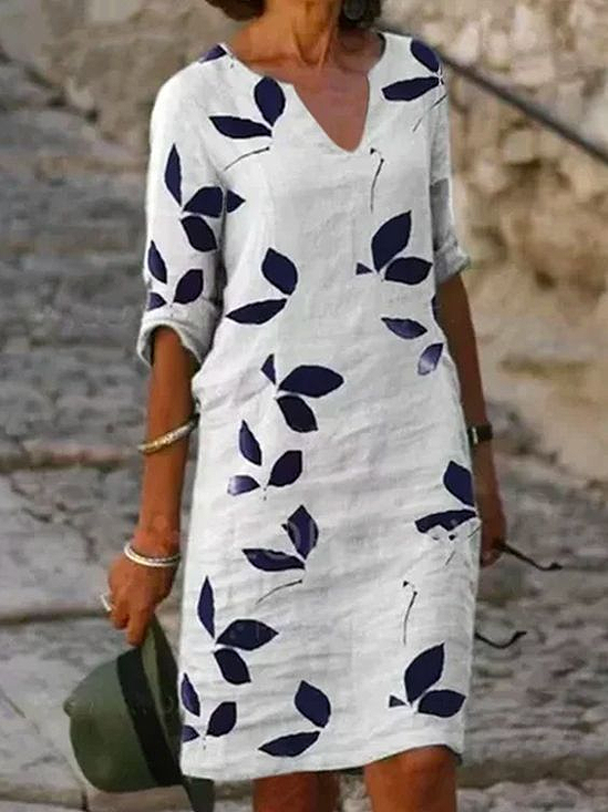 Damen Geblümt Halbarm Sommer Print Kleid V-Ausschnitt Täglich Lässig Mini Etuikleid H-Linie Kleid