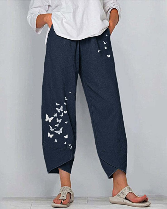 Damen Geblümt Caprihosen Hose Lässig Sommer Hose