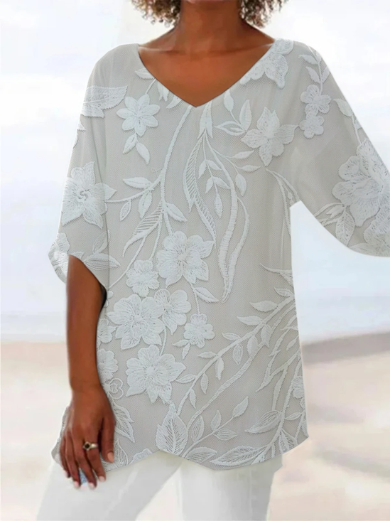 Damen Geblümt Kurzarm Bluse Sommer Print V-Ausschnitt Täglich Lässig Oberteile