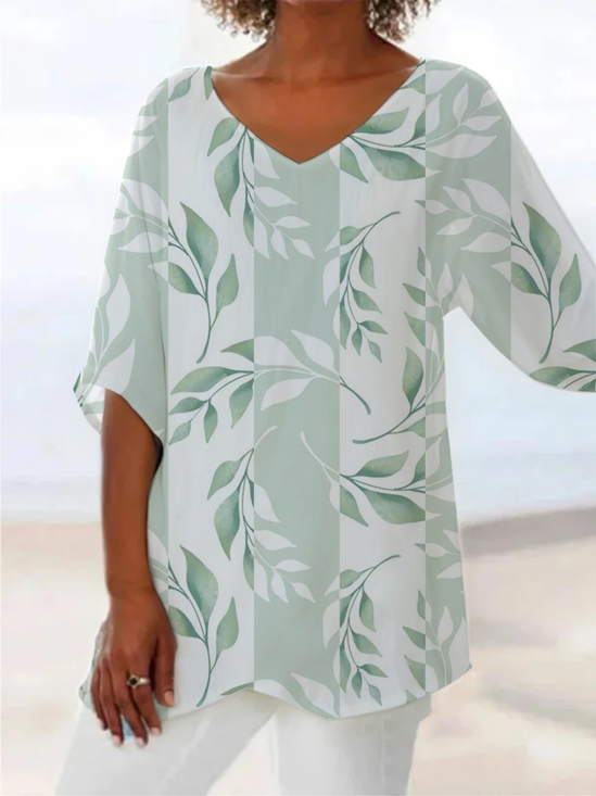 Damen Geblümt Kurzarm Bluse Sommer Print V-Ausschnitt Täglich Lässig Oberteile