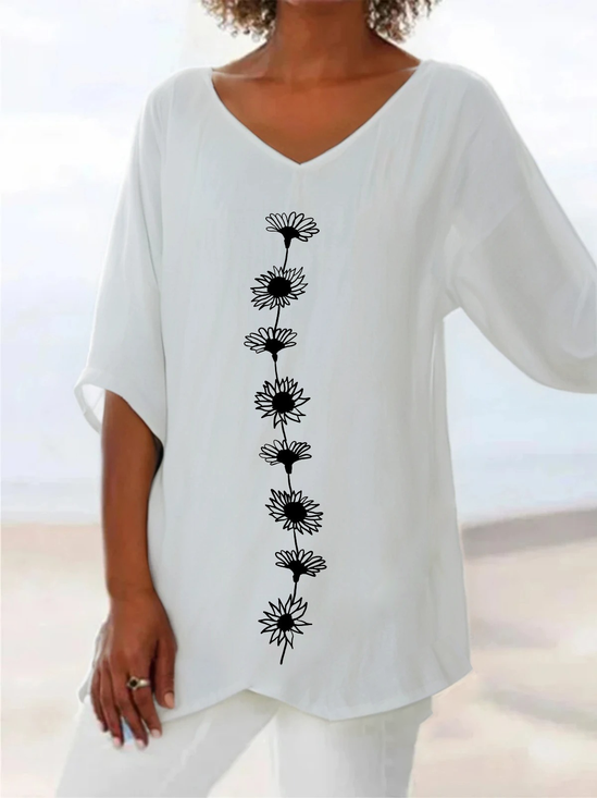 Damen Geblümt Kurzarm Bluse Sommer Print V-Ausschnitt Täglich Lässig Oberteile