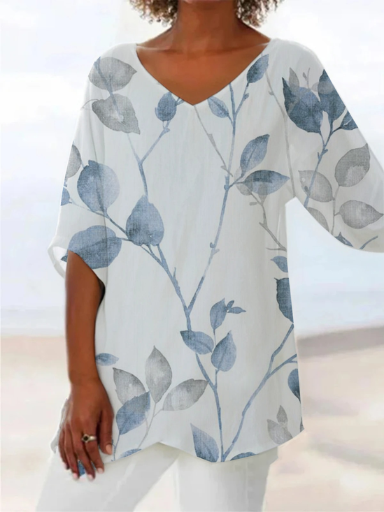 Damen Geblümt Kurzarm Bluse Sommer Print V-Ausschnitt Täglich Lässig Oberteile