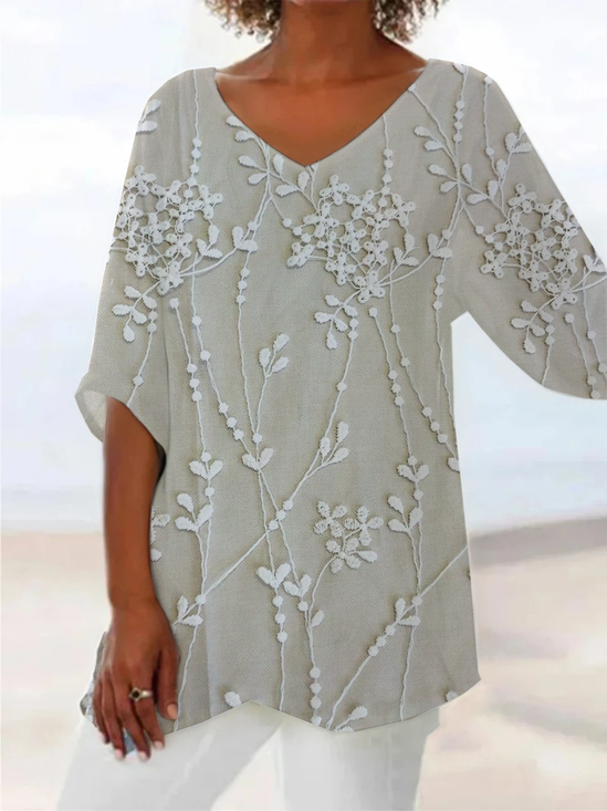 Damen Geblümt Kurzarm Bluse Sommer Print V-Ausschnitt Täglich Lässig Oberteile