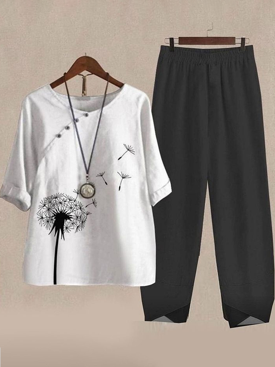Damen Geblümt Print Zweiteiliges Set Täglich Halbarm Lässig Sommer Bluse mit Hose Matching Set