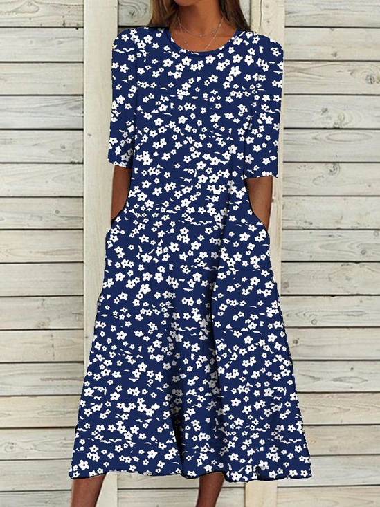 Damen Geblümt Kurzarm Sommer Print Kleid Rundhals Täglich Lässig Maxikleid Etuikleid H-Linie Kleid