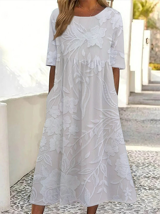 Damen Geblümt Kurzarm Sommer Print Kleid Rundhals Täglich Lässig Maxikleid Etuikleid H-Linie Kleid