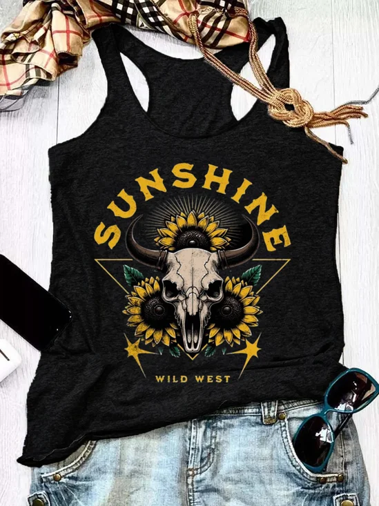 Damen Ärmellos Tanktop Oberteile Leibchen Sommer Wilder Westen U-Ausschnitt Urlaub Lässig Oberteile