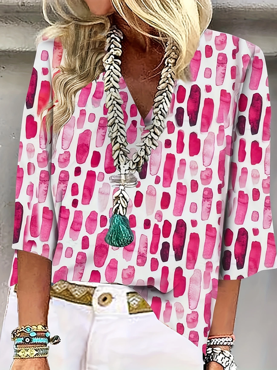 Damen Geometrisch Halbarm Bluse Sommer Schalkragen Täglich Lässig Oberteile