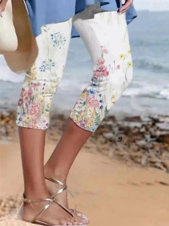 Damen Geblümt Caprihosen Hose Lässig Sommer Hose