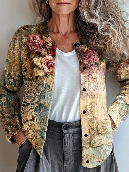 Damen Retro Frühling/Herbst Verlaufsmuster Strickjacke