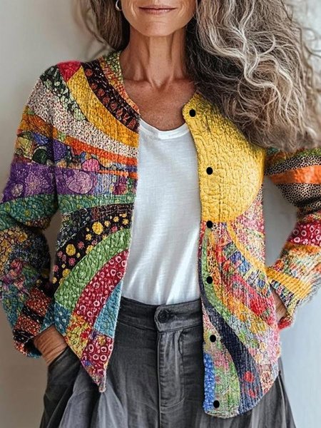Damen 3d Drucken Lässig Frühling/Herbst Strickjacke