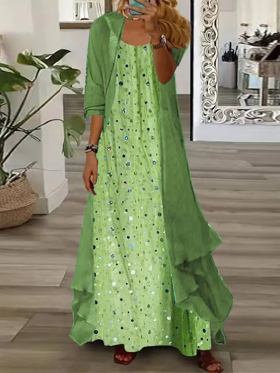 Damen Unifarben Zweiteiliges Set Täglich Dreiviertelärmel Einfach Frühling/Herbst Kleid mit Mantel Matching Set