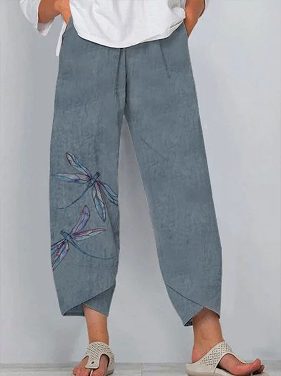 Damen Libelle Caprihosen Hose Lässig Sommer Hose