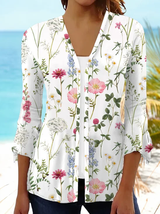Damen Geblümt Frühling/Herbst Aufdecken Lässig Print Leicht Strickjacke
