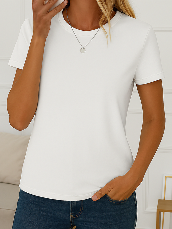 Damen Unifarben Kurzarm T-Shirts T-Shirt Rundhals Print Lässig Sommer Oberteile