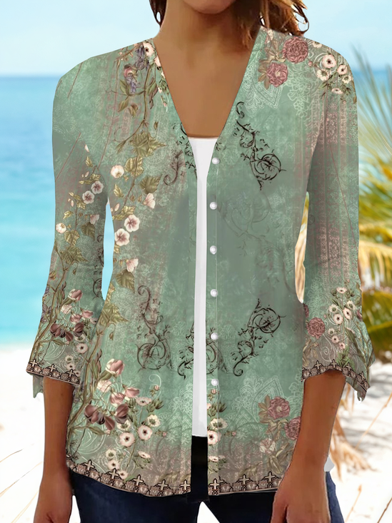 Damen Geblümt Frühling/Herbst Aufdecken Lässig Print Leicht Strickjacke