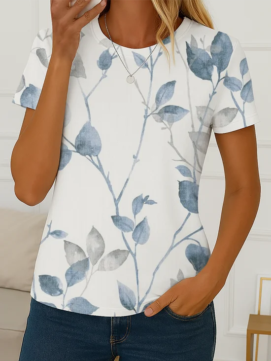 Damen Geblümt Kurzarm T-Shirts T-Shirt Rundhals Print Lässig Sommer T-Shirt mit Grafik Oberteile