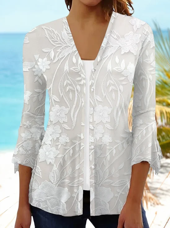 Damen Geblümt Frühling/Herbst Aufdecken Lässig Print Leicht Strickjacke