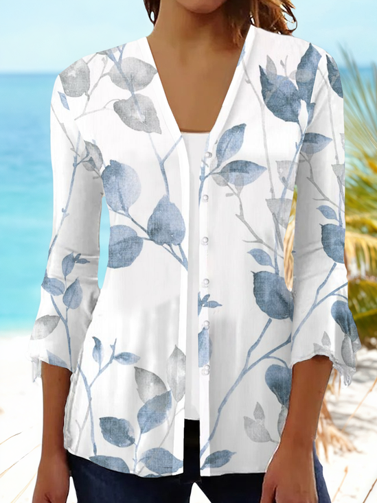 Damen Geblümt Frühling/Herbst Aufdecken Lässig Print Leicht Strickjacke