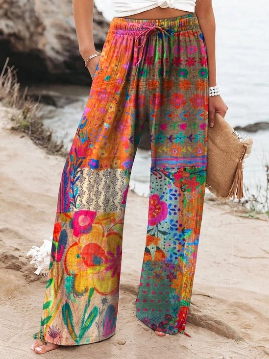 Damen Geblümt Lang Hose Retro Frühling/Herbst Hose