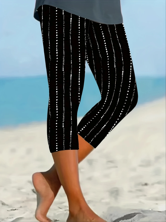 Damen Gestreift Caprihosen Elastische Taille Hose Lässig Sommer Hose