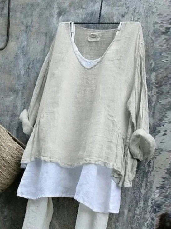 Damen Unifarben Langarm T-Shirts T-Shirt V-Ausschnitt Retro Frühling/Herbst Oberteile