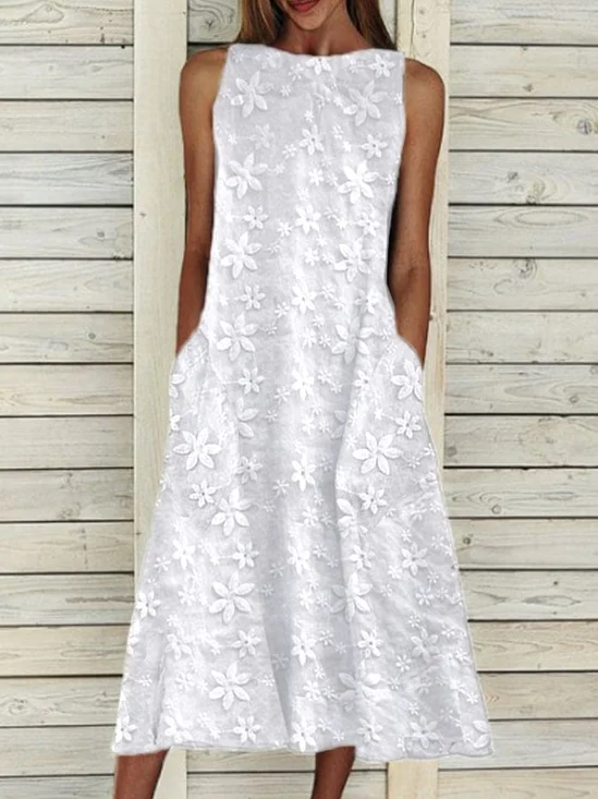 Damen Geblümt Ärmellos Sommer Print Kleid Rundhals Täglich Lässig Maxikleid Passen & Flare Kleid H-Linie Kleid
