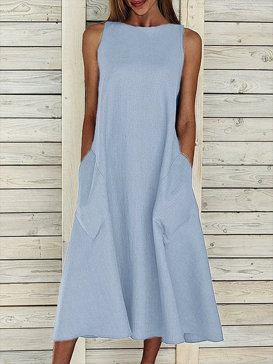 Damen Unifarben Ärmellos Sommer Print Kleid Rundhals Täglich Lässig Maxikleid Passen & Flare Kleid H-Linie Kleid