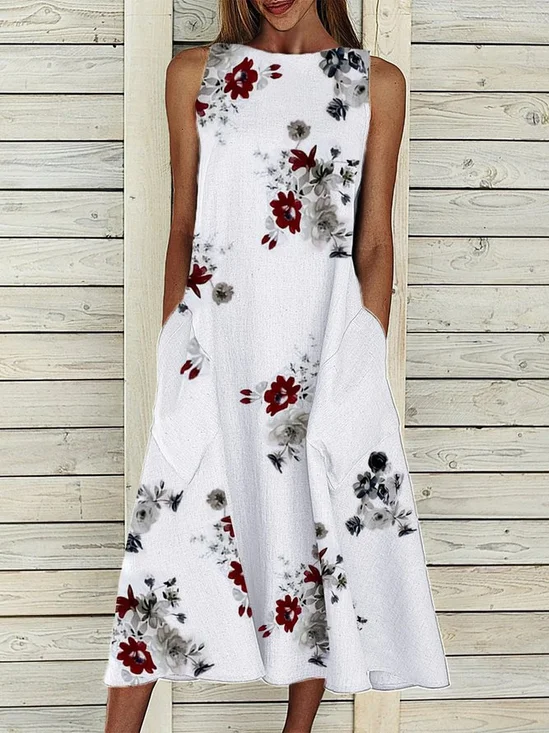 Damen Geblümt Ärmellos Sommer Print Kleid Rundhals Täglich Lässig Maxikleid Passen & Flare Kleid H-Linie Kleid