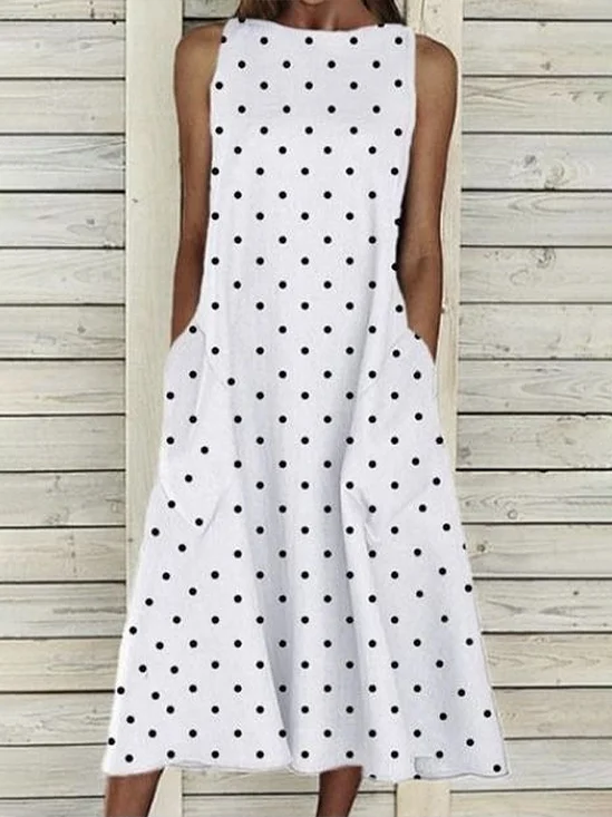 Damen Polka Dots Ärmellos Sommer Print Kleid Rundhals Täglich Lässig Maxikleid Passen & Flare Kleid H-Linie Kleid