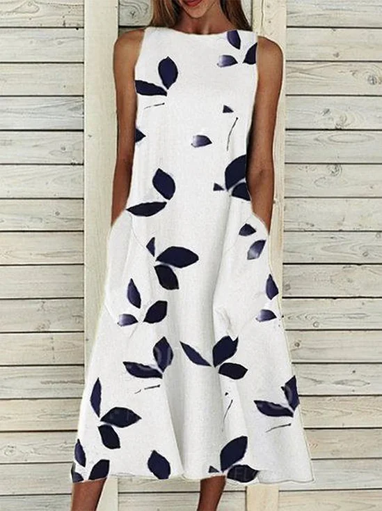 Damen Geblümt Ärmellos Sommer Print Kleid Rundhals Täglich Lässig Maxikleid Passen & Flare Kleid H-Linie Kleid
