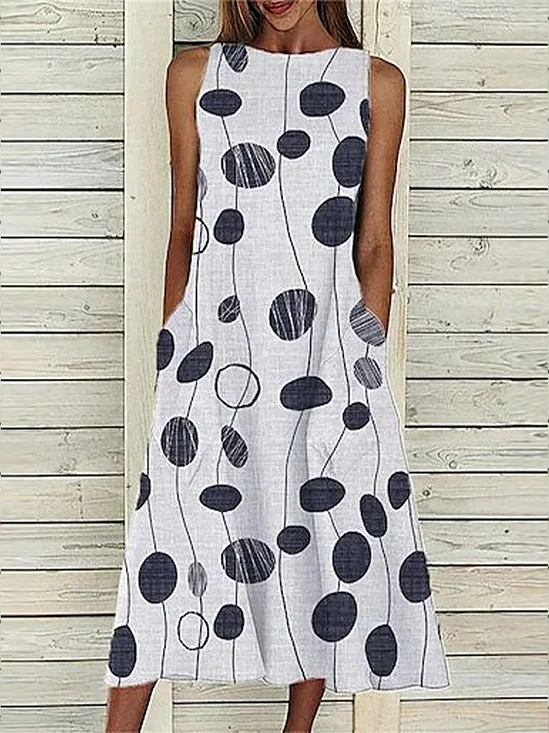Damen Abstrakte Tupfen Ärmellos Sommer Print Kleid Rundhals Täglich Lässig Maxikleid Passen & Flare Kleid H-Linie Kleid