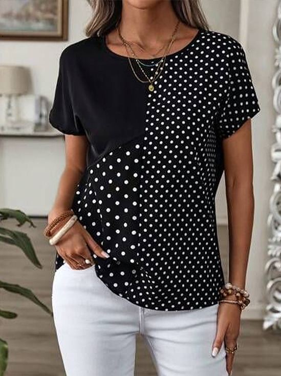 Damen Polka Dots Kurzarm T-Shirts T-Shirt Rundhals Print Lässig Sommer T-Shirt mit Grafik Oberteile