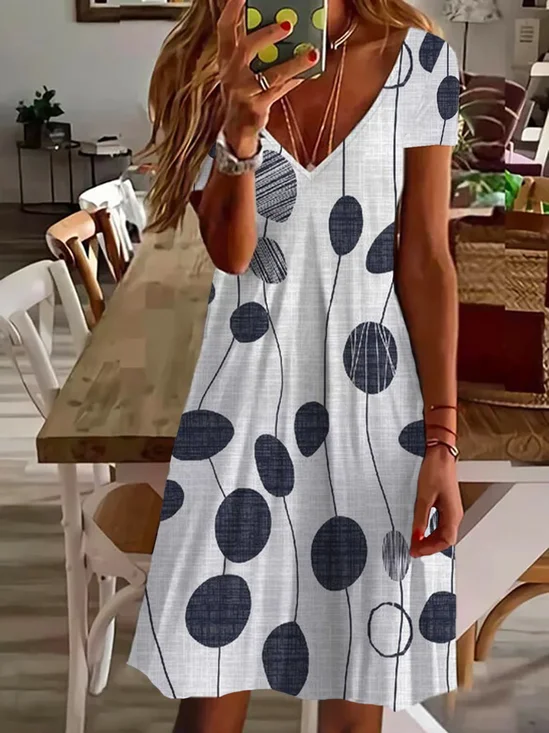 Damen Geblümt Kurzarm Sommer Print Kleid V-Ausschnitt Täglich Lässig Midi Passen & Flare Kleid A-Linien-Kleid
