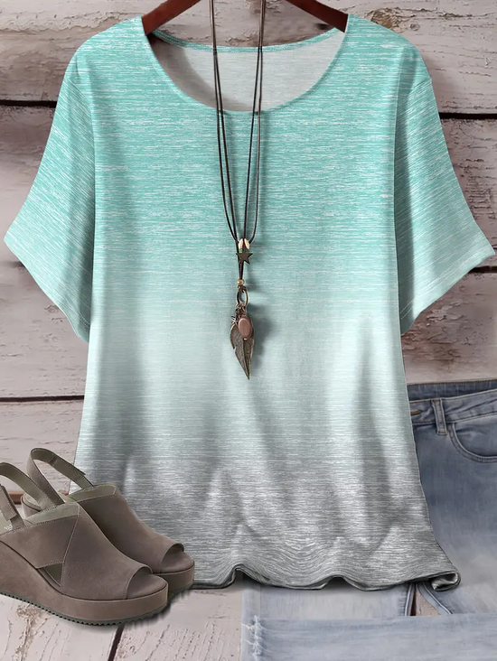 Damen Farbverlauf Kurzarm T-Shirts T-Shirt Rundhals Print Lässig Sommer T-Shirt mit Grafik Oberteile