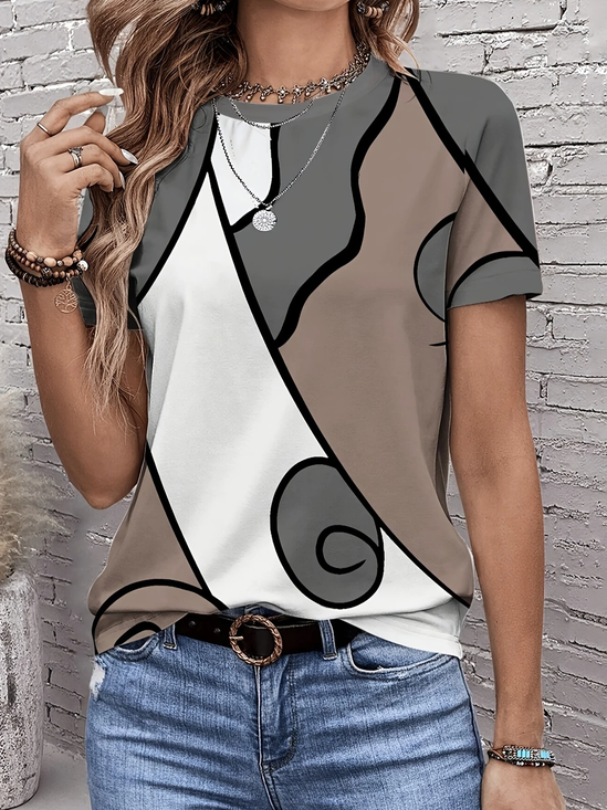 Damen Abstrakt Kurzarm T-Shirts T-Shirt Rundhals Print Lässig Sommer T-Shirt mit Grafik Oberteile
