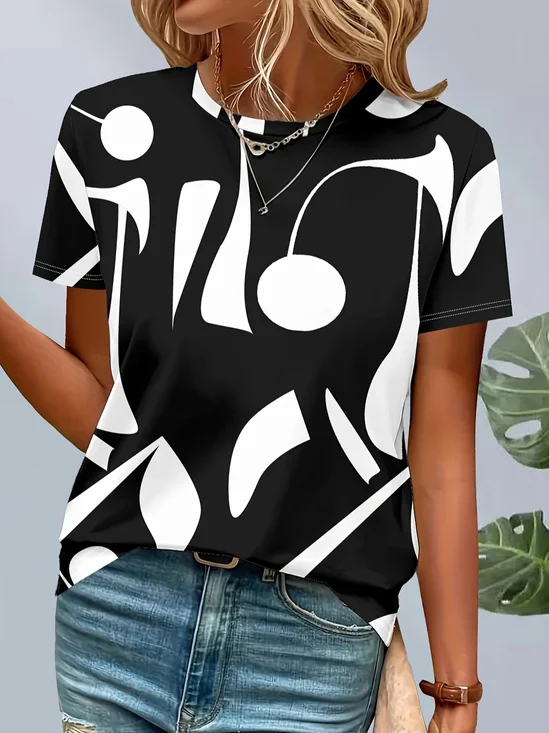Damen Abstrakt Kurzarm T-Shirts T-Shirt Rundhals Print Lässig Sommer T-Shirt mit Grafik Oberteile