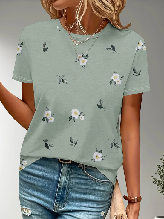 Damen Geblümt Kurzarm T-Shirts T-Shirt Rundhals Print Lässig Sommer T-Shirt mit Grafik Oberteile