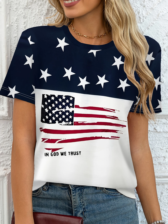 Damen Stern Kurzarm T-Shirts T-Shirt Rundhals Print Lässig Sommer T-Shirt mit Grafik Oberteile